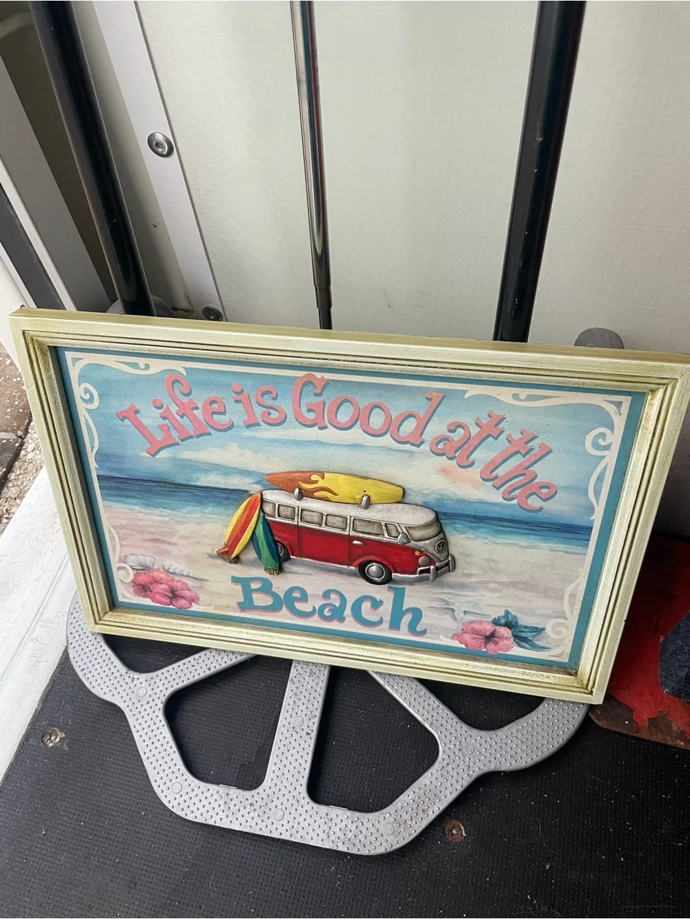 Life Is Good at the Beach Wall Art - Green and Blue Coastal Sign